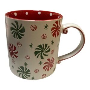 Eli + Ana Peppermint Candy Christmas Coffee Mug Red Green Polka Dot Ceramic
